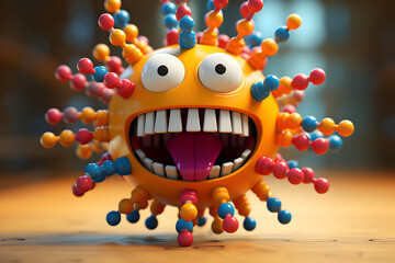 3D cartoon virus or bacteria. Funny microbe or viruse, cute microorganism / germ