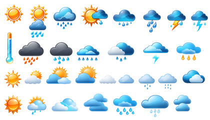 set of weather icons isolated on a transparent background