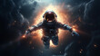 Astronaut floating in outer space. Galaxy, zero gravity, cosmic, interstellar, NASA, AI Generated