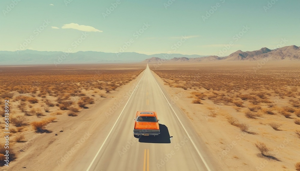 Classic american car driving on a desert highway Stock Photo | Adobe Stock