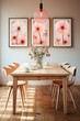 © Sunshine - Mockup poster or painting on the wall in the dining room near a wooden table with chairs