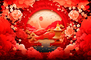 Wall Mural - Chinese new year landscape beautiful background 