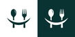 logo design combining a smile with a spoon and fork for food design.