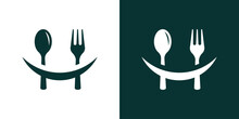 Logo Design Combining A Smile With A Spoon And Fork For Food Design.