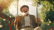 happy senior man riding a swing