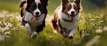 Border Collies Frolicking In A Field