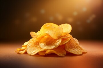 Wall Mural - Potato chips. Background with selective focus and copy space