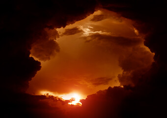 Wall Mural - cloudscape with a red light