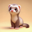 realistic rendering of a ferret sitting on a beige surface Generative AI