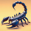 a close up of a scorpion with a long tail on a yellow background Generative AI