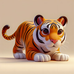 Wall Mural - there is a small toy tiger that is sitting on the ground Generative AI