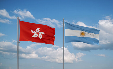 Argentina and Hong Kong flags, country relationship concept