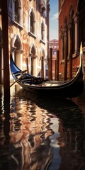Aufkleber - A gondola peacefully gliding through the picturesque canals of Venice. Perfect for travel brochures or romantic cityscape designs