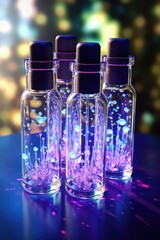 Poster - Three glass bottles filled with liquid, suitable for various uses