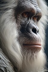 Aufkleber - A close-up shot of a monkey with long hair. This image can be used in various contexts and projects.