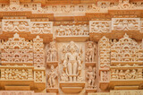 Fototapeta  - Beautiful sculpture of Hindu God Brahma on the wall of Laxman Temple, Khajuraho, Madhya Pradesh, India, Asia.