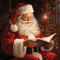 Canvas Print - santa claus reading a book