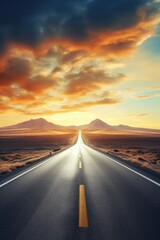 Aufkleber - A picture of an empty road stretching through the vast desert landscape. This image can be used to depict solitude, travel, adventure, or the concept of a journey into the unknown.