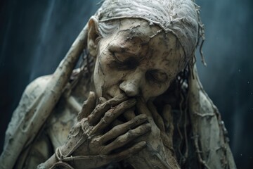 Poster - A detailed close up of a statue of a person. This image can be used for various purposes.