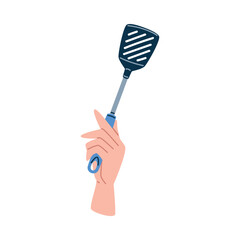 Canvas Print - Hand Holding Spatula Instrument as Cooking Utensil Vector Illustration