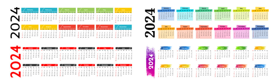 Calendar for 2024 isolated on a white background