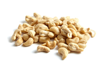Wall Mural - Cashew nut heap isolated on white background. Isolated cashews, ready to munch