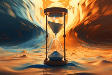 Poster - An abstract pixelated digital illusion of a pixelated hourglass with sand grains pixelated into flowing streams, symbolizing the passage of time.