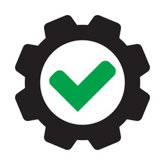 Canvas Print - Check mark in gear icon, cog  with green check icon.