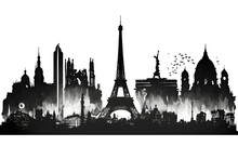 Black Silhouette Of Paris On White Background.