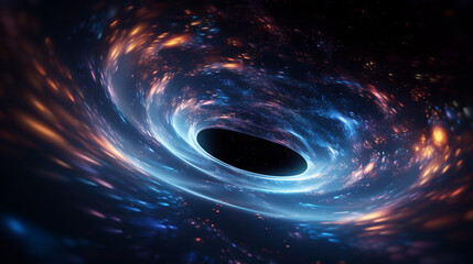 Wall Mural - A black hole with a glowing constellation of various colors revolves around a black hole in the universe	