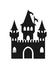 Sticker - Black silhouette of a castle on white background.