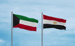 Egypt and Kuwait flags, country relationship concept