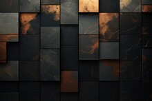3d Illustration Of Abstract Geometric Background With Black And Brown Marble Tiles. Generative Ai