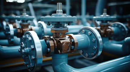 Poster - A stack of industrial valves and connections.