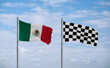 Checkered racing and Mexico flags, country relationship concept