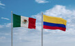 Colombia and Mexico flags, country relationship concept