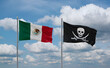 Pirate and Mexico flags, country relationship concept