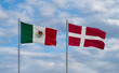 Denmark and Mexico flags, country relationship concept