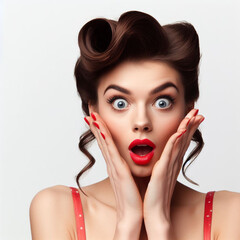 Wall Mural - Surprised woman with hair styled in a classic pin-up look,