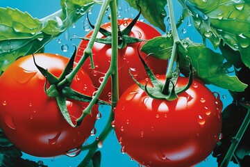 Wall Mural - Green closeup tomatoes organic vegetables agriculture ripe healthy fresh red plant food