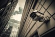 Street surveillance camera on building, CCTV cameras. Generative AI
