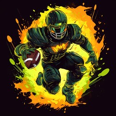 Canvas Print - Football player running with ball in his hand and splashing paint.