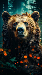 Poster - Close up of bear's face with blurry background.