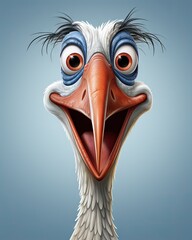 Poster -  a close up of an ostrich face with a blue background.  generative ai