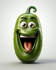 Poster -  a green pepper with its mouth open and eyes wide open.  generative ai