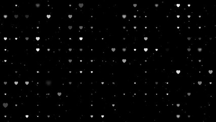 Poster - Template animation of evenly spaced hearts of different sizes and opacity. Animation of transparency and size. Seamless looped 4k animation on black background with stars