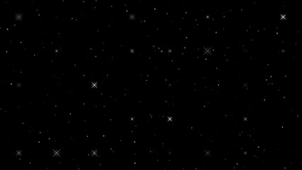Poster - Template animation of evenly spaced star symbols of different sizes and opacity. Animation of transparency and size. Seamless looped 4k animation on black background with stars
