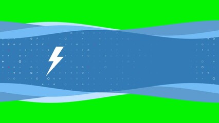 Poster - Animation of blue banner waves movement with white lightning symbol on the left. On the background there are small white shapes. Seamless looped 4k animation on chroma key background