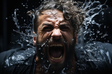 Poster - Man with his mouth open and water splashing around him.