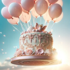 A delectable confection adorned with vibrant balloons, a sweet treat fit for a whimsical birthday celebration